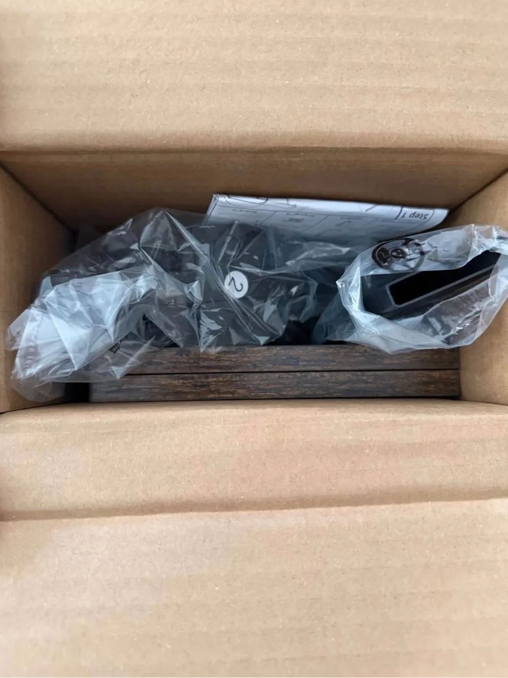 Wall-Mounted Mop and Broom Organizer with Shelf - Wood/Black. New in Box!